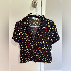 Rihoas Polka Dotted Deep V Neck Button Up